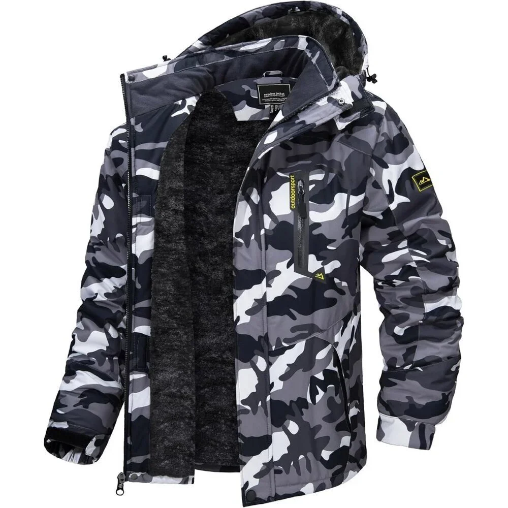 Men's #215 Black Color Winter Ski Jacket Water Resistant Fleece Hooded Parka